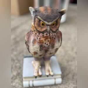 Vintage porcelain Decorative Owl Figurine - Multicolor Ceramic Bird Sculpture